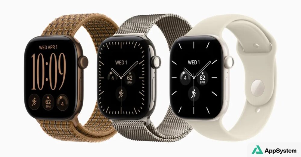 Trois Apple Watch présentées avec différents bracelets et cadrans