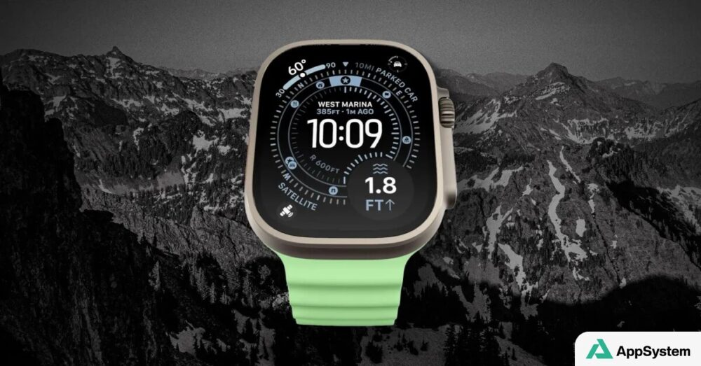 Montre connectée Apple Watch affichant des données d’altitude en montagne