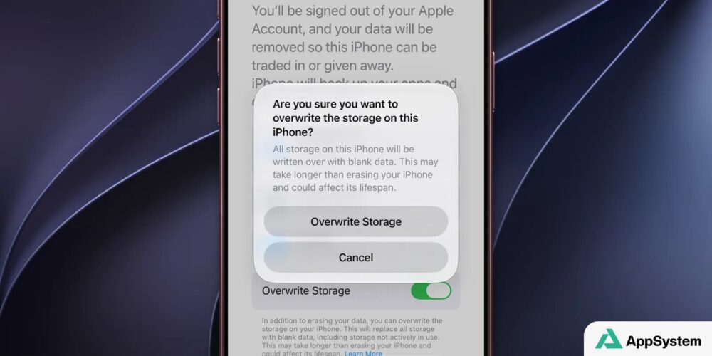 Fenêtre iPhone confirmant la réécriture complète du stockage