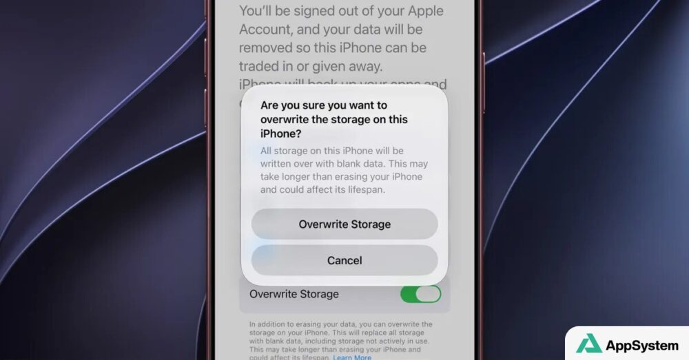 Alerte iPhone proposant de réécrire le stockage avec des données vierges