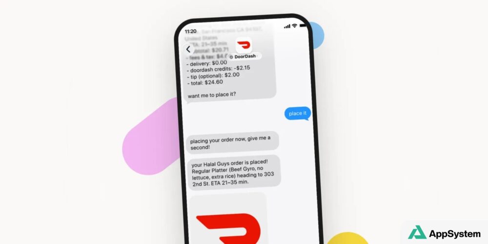 Écran de messages confirmant une commande DoorDash