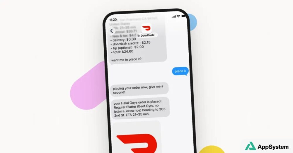 Téléphone affichant une commande DoorDash passée par messages