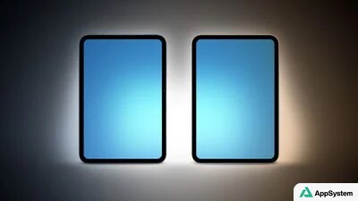 Deux iPad mini vus de face sur fond coloré