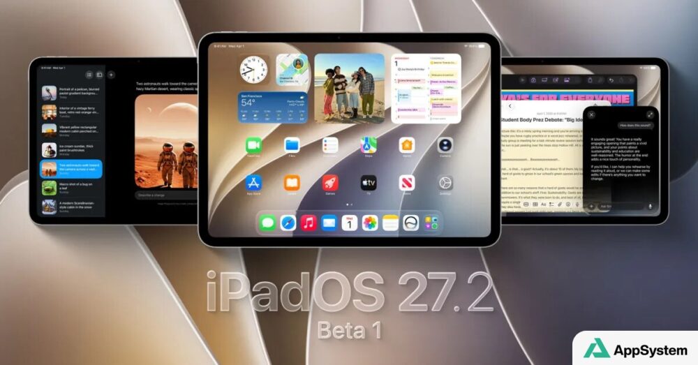 Montage de plusieurs iPad affichant iPadOS 27.2 bêta 1