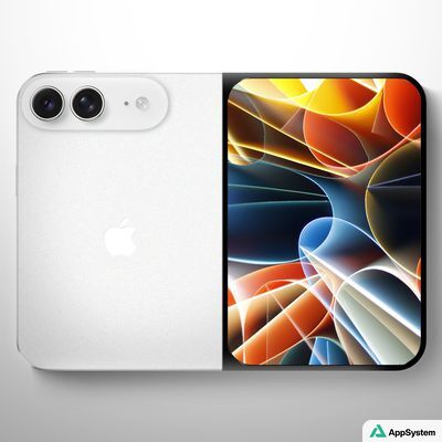 Rendu du smartphone pliable iPhone Duo, vu de face et de dos