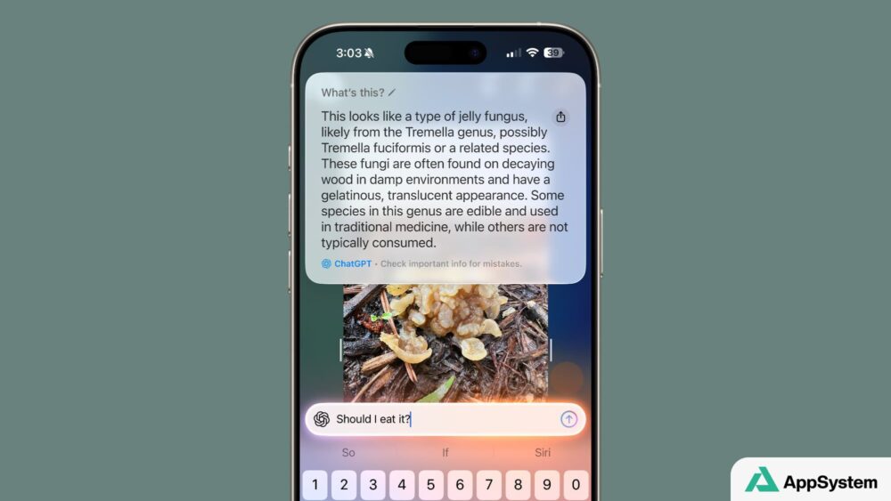 iPhone utilisant Visual Intelligence pour identifier un champignon