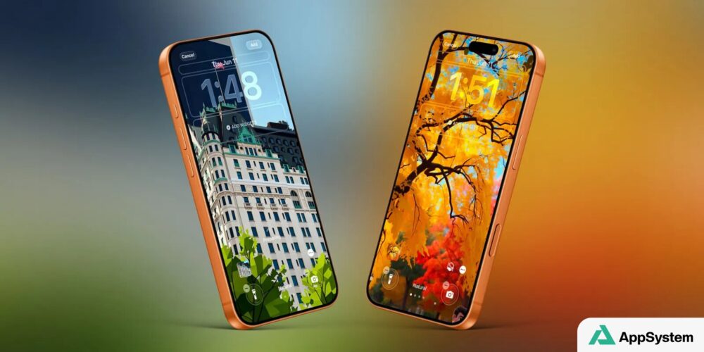 Deux iPhone orange présentent des fonds d’écran colorés et personnalisés