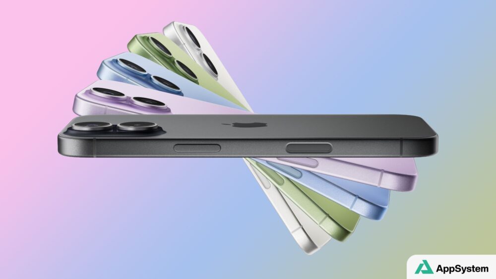 Plusieurs iPhone colorés présentés en éventail autour d’un modèle noir