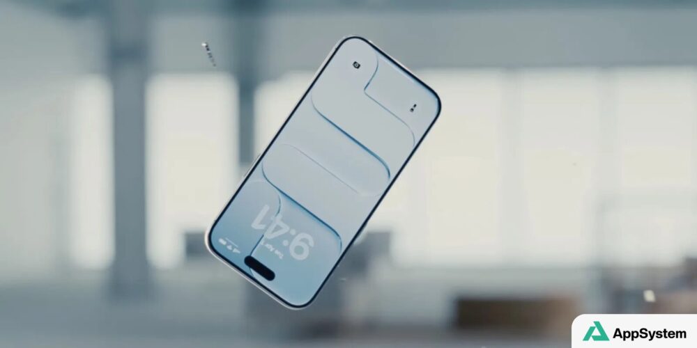 iPhone Air flottant avec écran allumé, vue inclinée