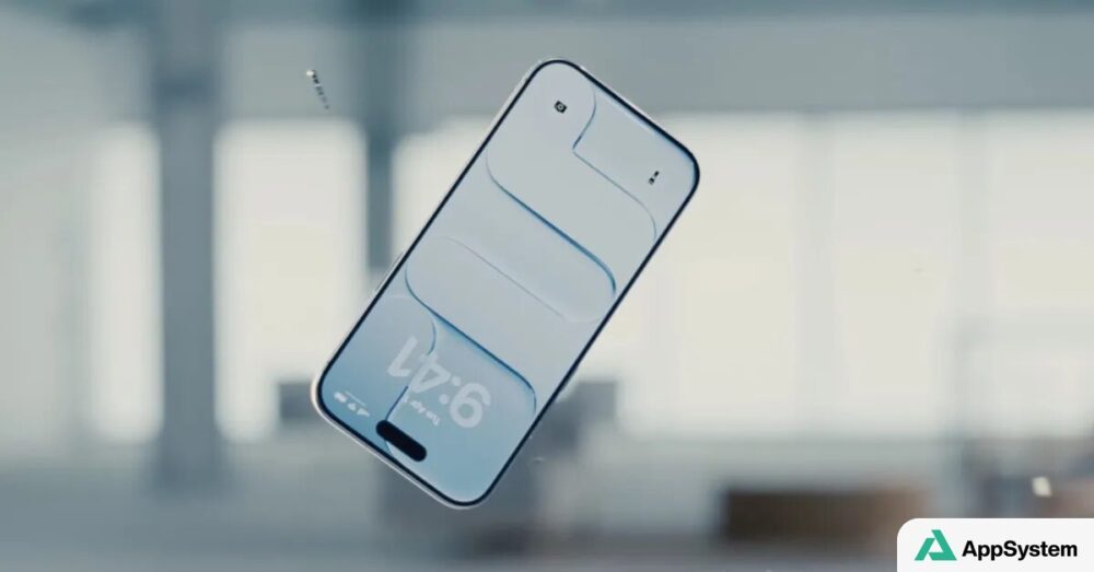 iPhone Air flottant, écran allumé, photographié de biais
