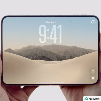 Écran carré de l’iPhone Duo affichant un paysage de montagnes