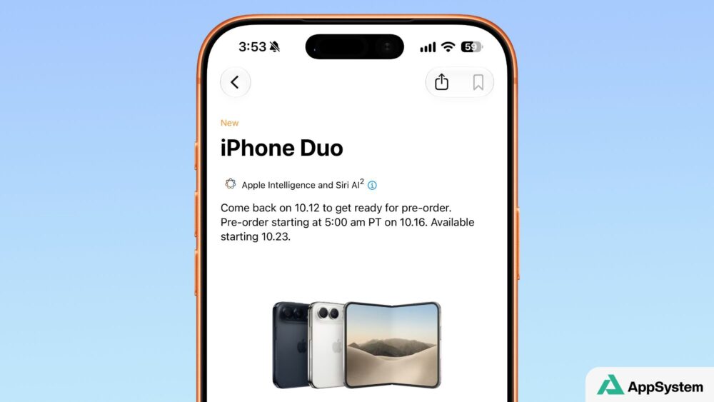 Page produit de l’iPhone Duo annonçant la préparation des précommandes