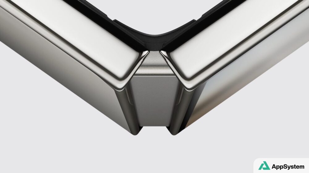 Détail de la charnière métallique d’un téléphone pliable