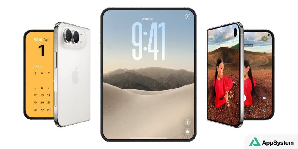 iPhone pliable présenté ouvert, fermé et sous différents angles