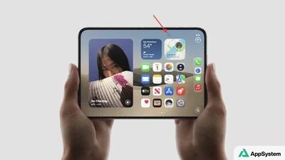Téléphone pliable tenu en mode paysage, avec caméra sous écran signalée