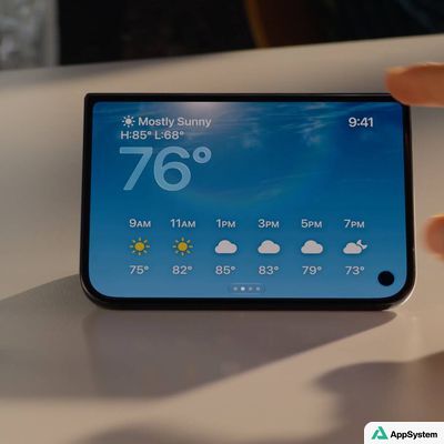Écran carré affichant la météo sur un appareil domestique connecté