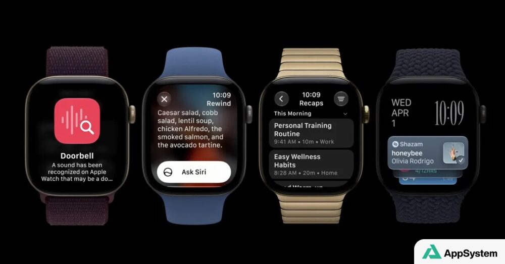 Quatre Apple Watch affichent des fonctions Audio Intelligence et informations audio