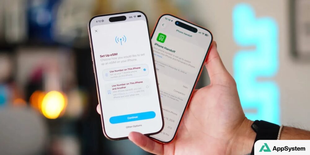 Deux iPhone présentent l’activation d’un numéro partagé via Handoff