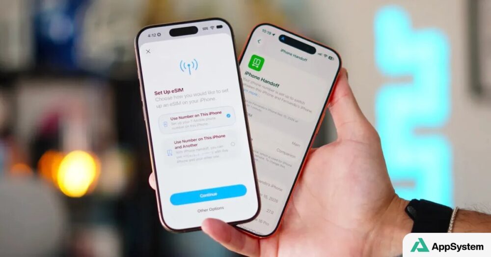 Deux iPhone affichent les réglages de la fonctionnalité iPhone Handoff