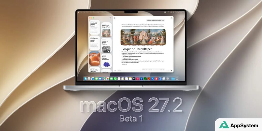 Ordinateur portable présentant macOS 27.2 bêta 1