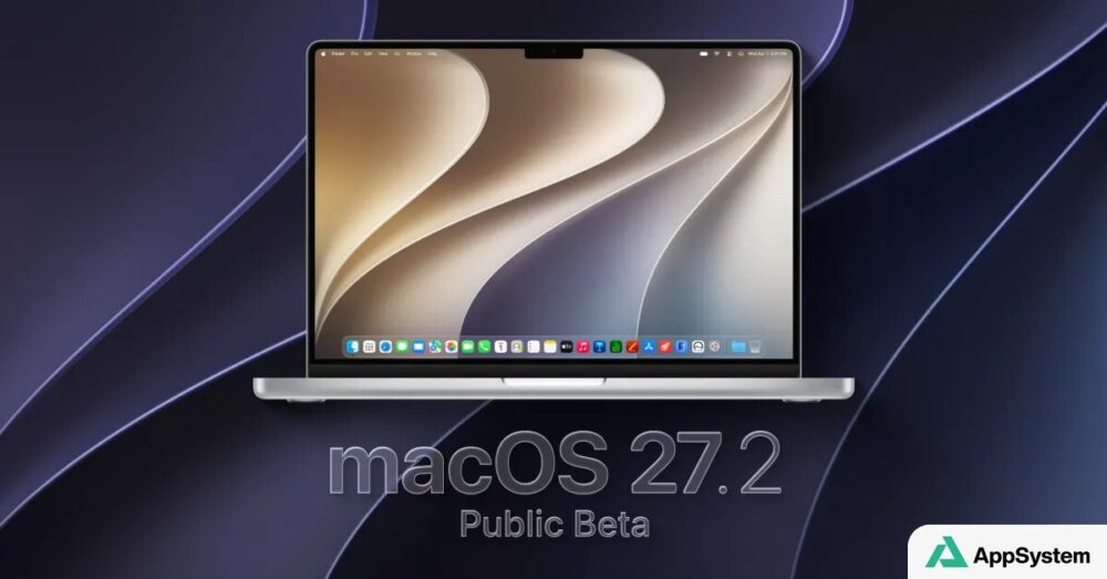 MacBook affichant macOS 27.2 en version bêta publique