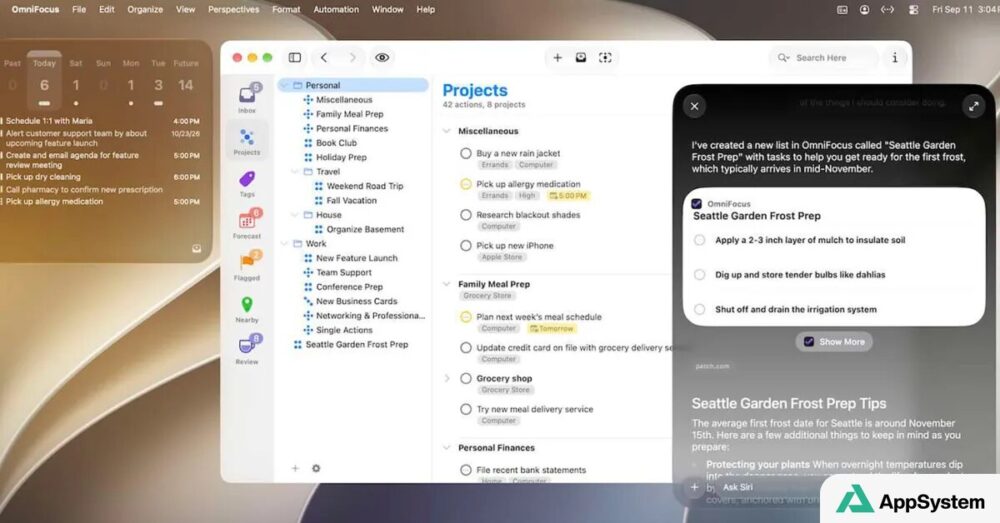 OmniFocus sur Mac génère une liste de tâches avec Siri