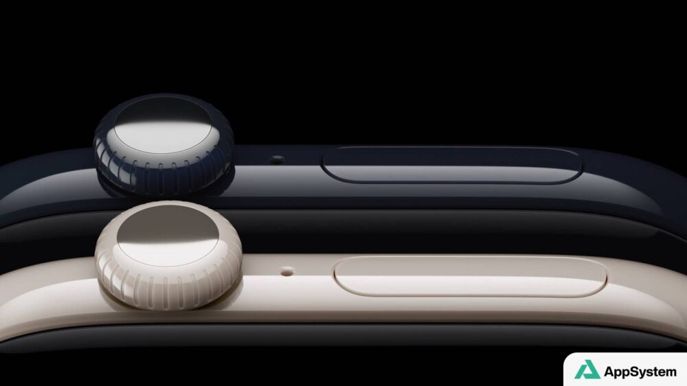 Gros plan de deux boîtiers Apple Watch céramique blanc et bleu nuit