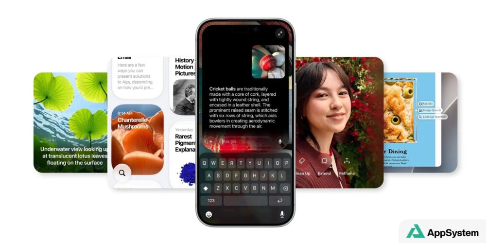 iPhone présentant plusieurs fonctionnalités visuelles d’Apple Intelligence