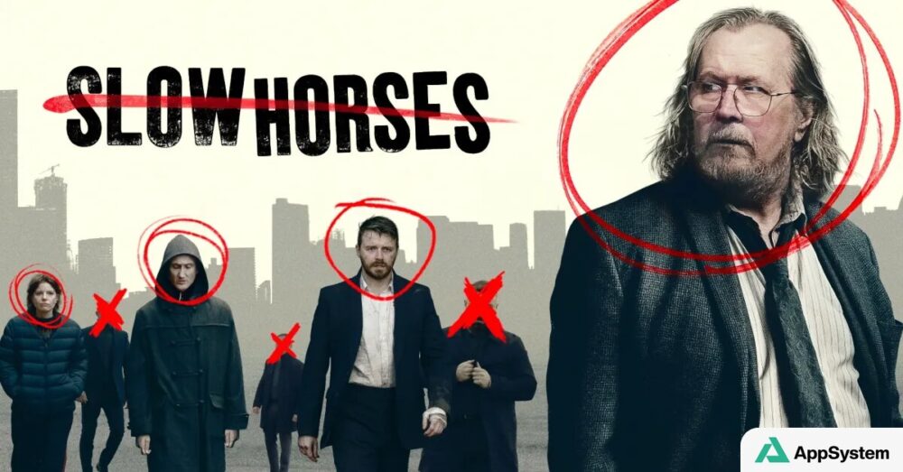 Affiche de Slow Horses montrant plusieurs agents devant Londres