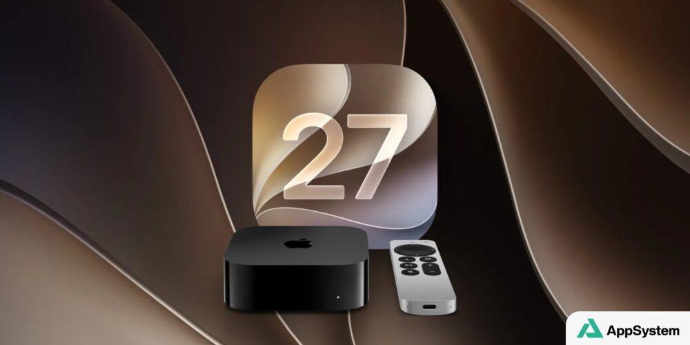 Apple TV et télécommande présentées avec le logo tvOS 27