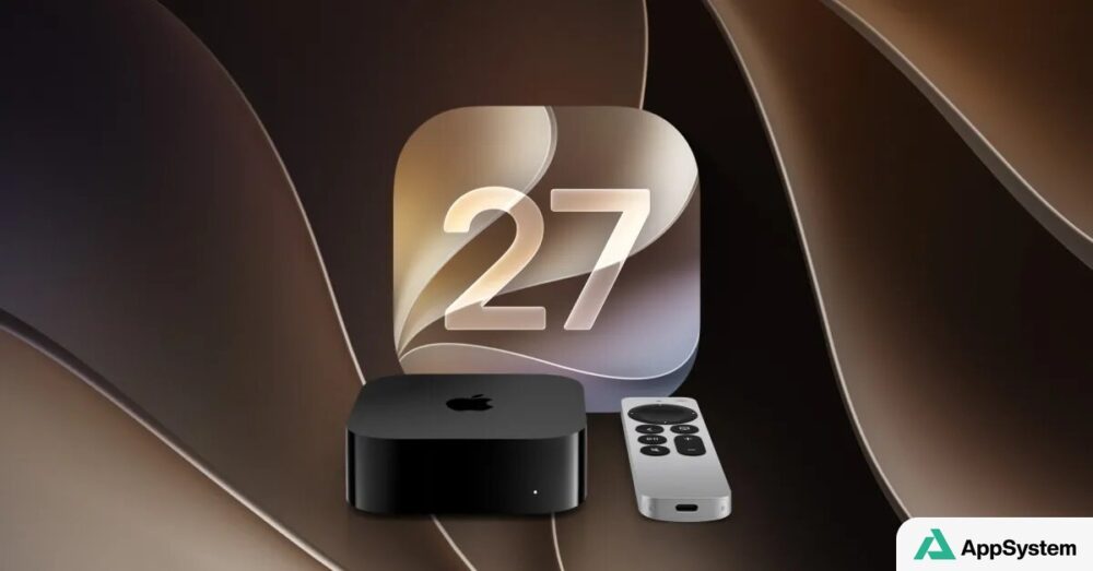 Apple TV 4K et télécommande affichant le visuel de tvOS 27