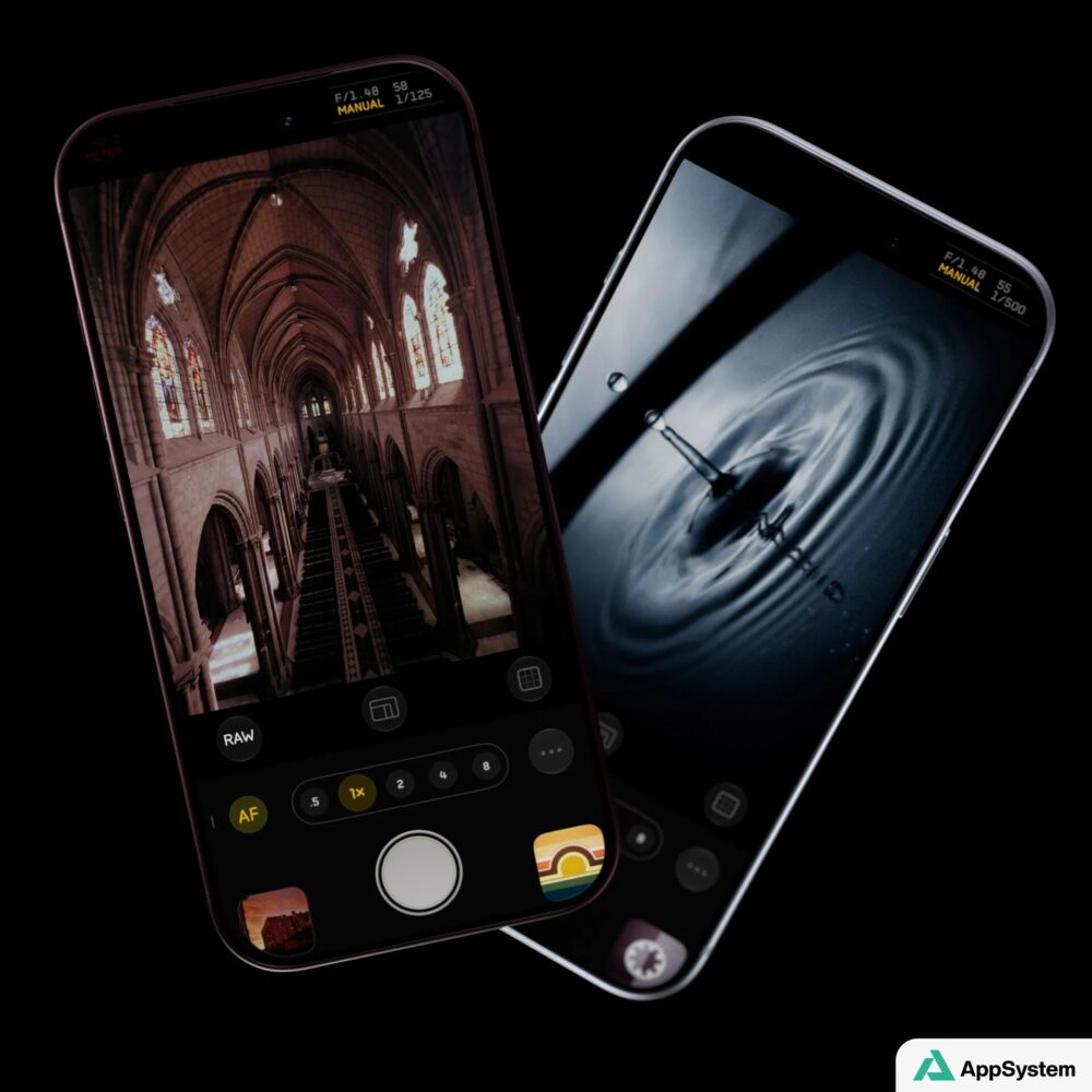 Deux iPhone affichent l’application Halide et ses prises de vue