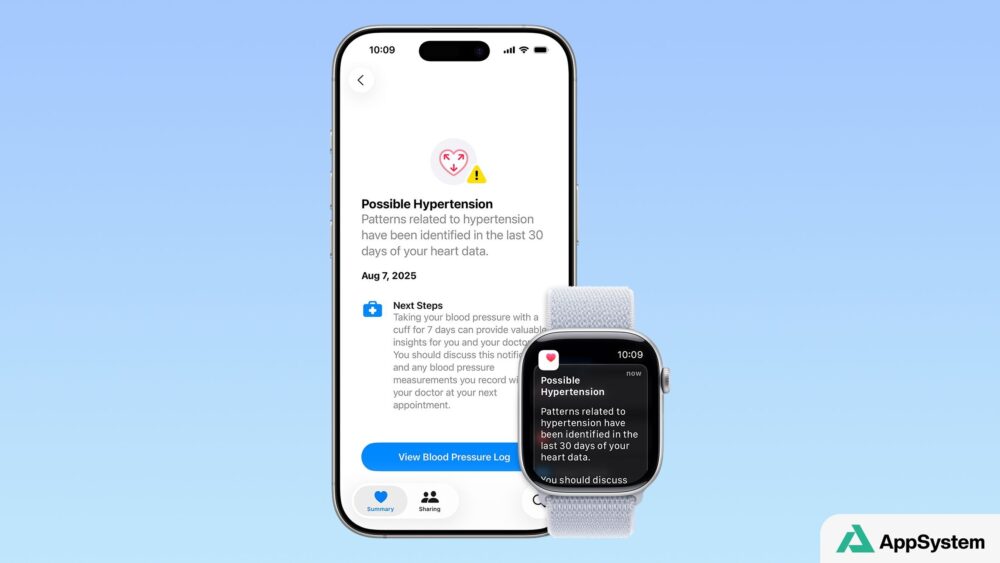Apple Watch et iPhone affichant une notification d’hypertension