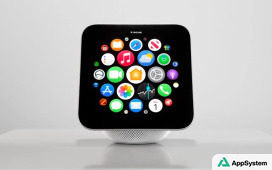 HomePod doté d’un écran affichant des icônes d’applications