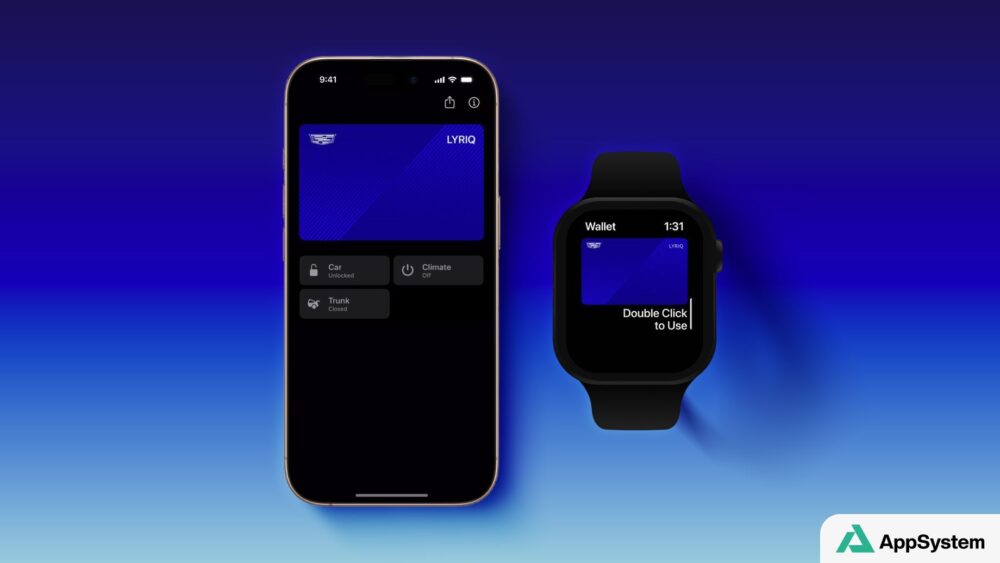 iPhone et Apple Watch affichant une clé numérique Cadillac Lyriq