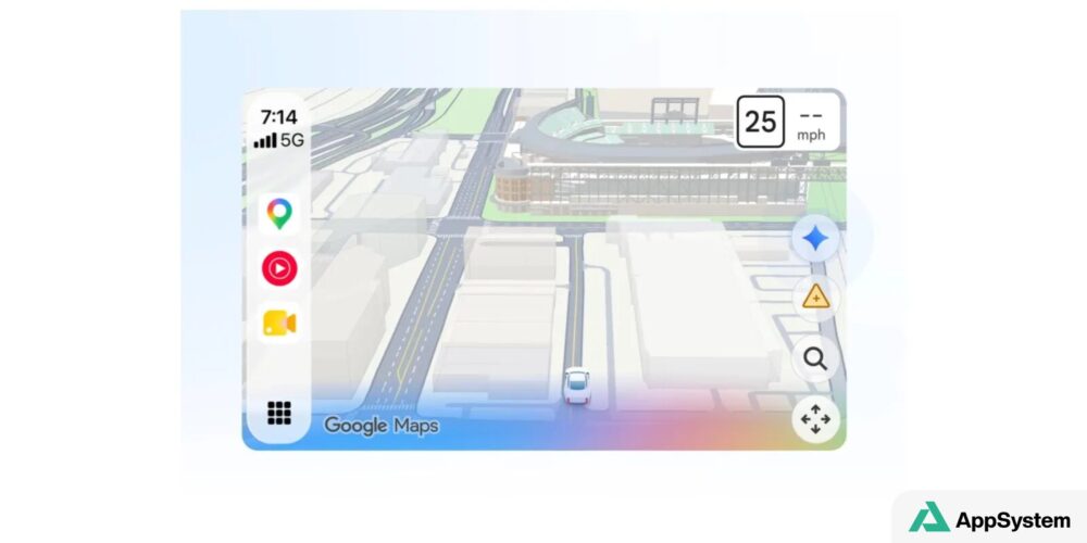 Écran Google Maps sur CarPlay montrant une carte de navigation