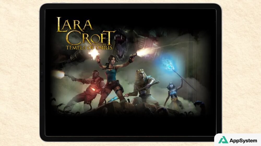 Jeu Lara Croft affiché sur une tablette