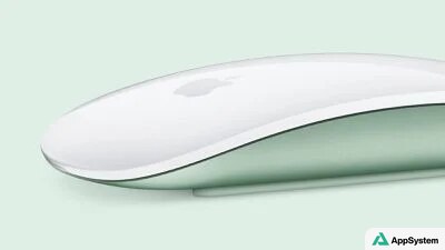 Souris Apple Magic Mouse blanche et verte vue de profil