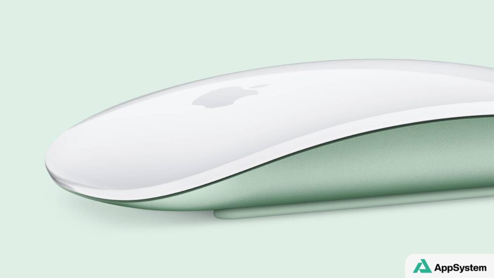 Souris Apple Magic Mouse blanche et verte en gros plan