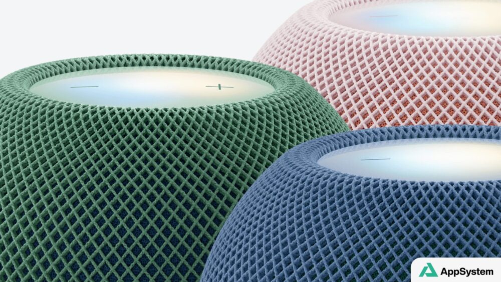 Plusieurs HomePod mini colorés vus en gros plan