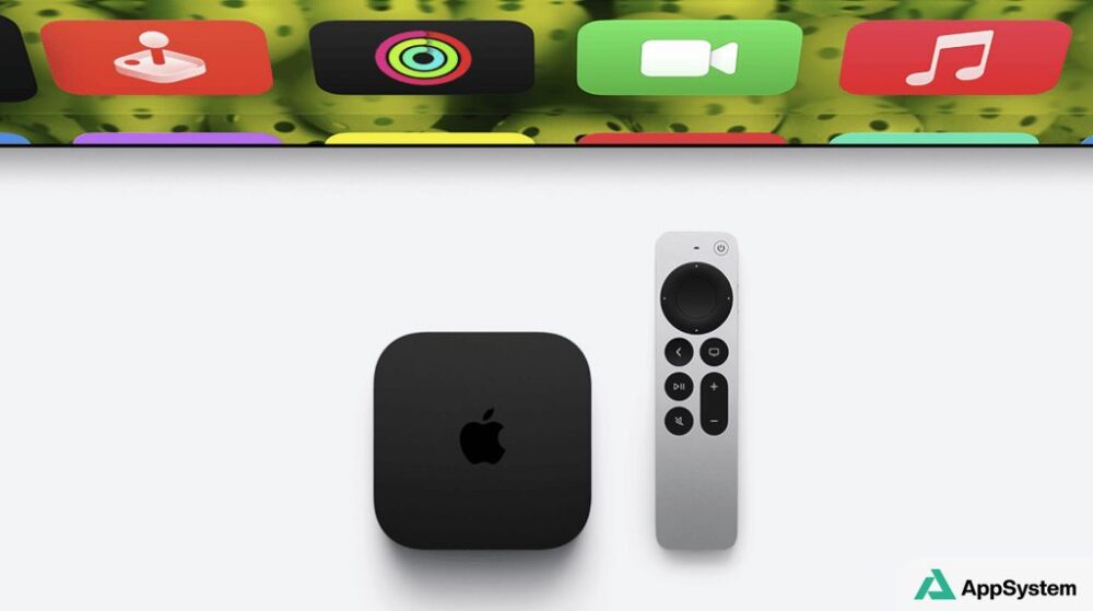 Apple TV noire accompagnée de sa télécommande