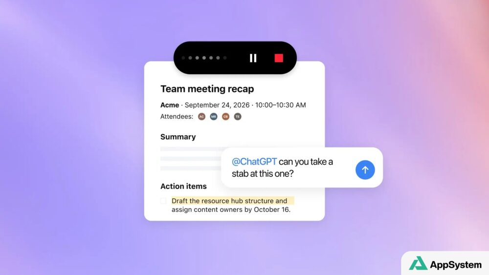 Interface de compte rendu de réunion avec résumé et actions à suivre