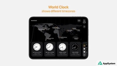 Application Horloge mondiale affichant plusieurs fuseaux horaires
