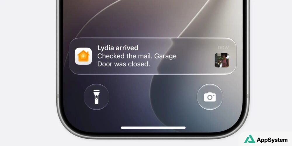 Notification Home signalant l’arrivée d’une personne et l’état du garage