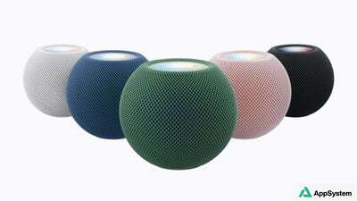 Cinq HomePod mini présentés dans différentes couleurs