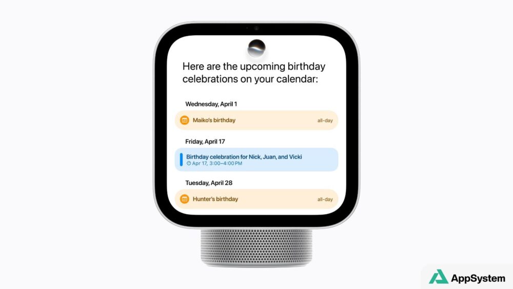 Écran HomeView affichant des événements personnels dans un calendrier partagé