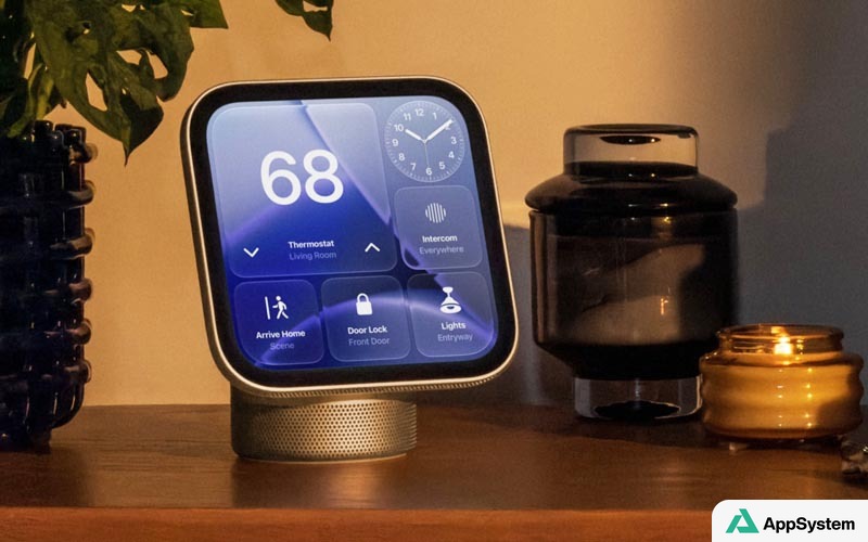 Appareil HomeView affichant des commandes domotiques sur son écran tactile