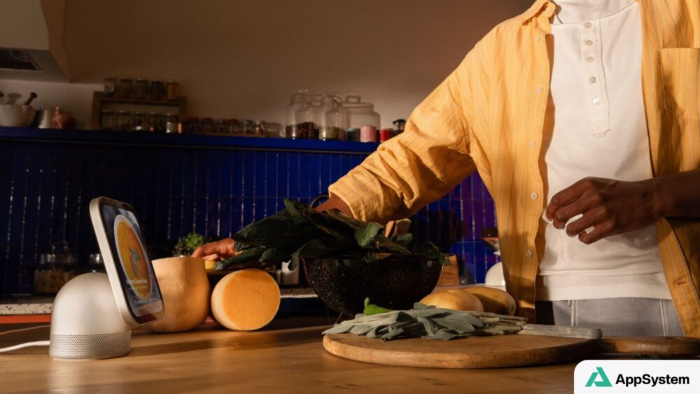 Appareil HomeView affichant une recette dans une cuisine