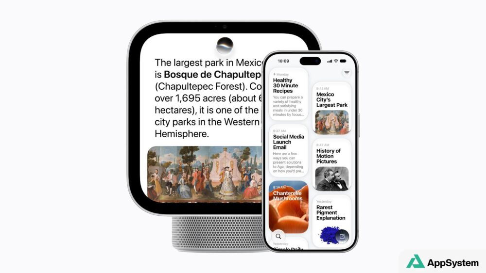 HomeView et iPhone affichant des fonctionnalités d’intelligence artificielle