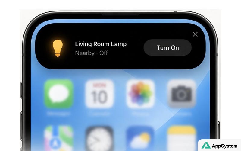 iPhone affichant une suggestion de commande HomeKit dans la Dynamic Island